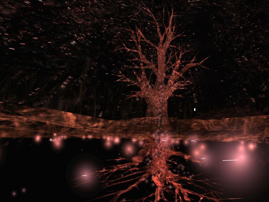 Char Davies, 'Tree Pond', Osmose 1994. Digital still captured in real-time through HMD (head-mounted display) during live performance of immersive virtual environment, Osmose.